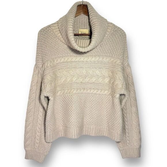 Elie Tahari Sweater‎ M Chunky Knit Turtleneck Beige Cozy Stretch Fisherman - Picture 1 of 8